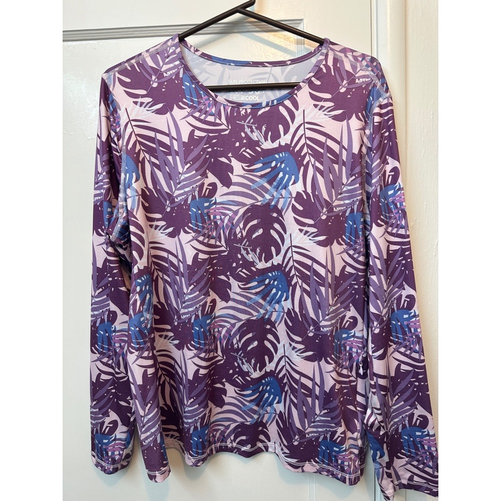 32 Degrees Cool Womens XL Purple Tropical Sun Protection UPF 50+ Long Sleeve Top